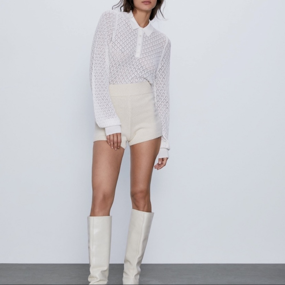 Zara Wool Blend White Shortsw/side rib